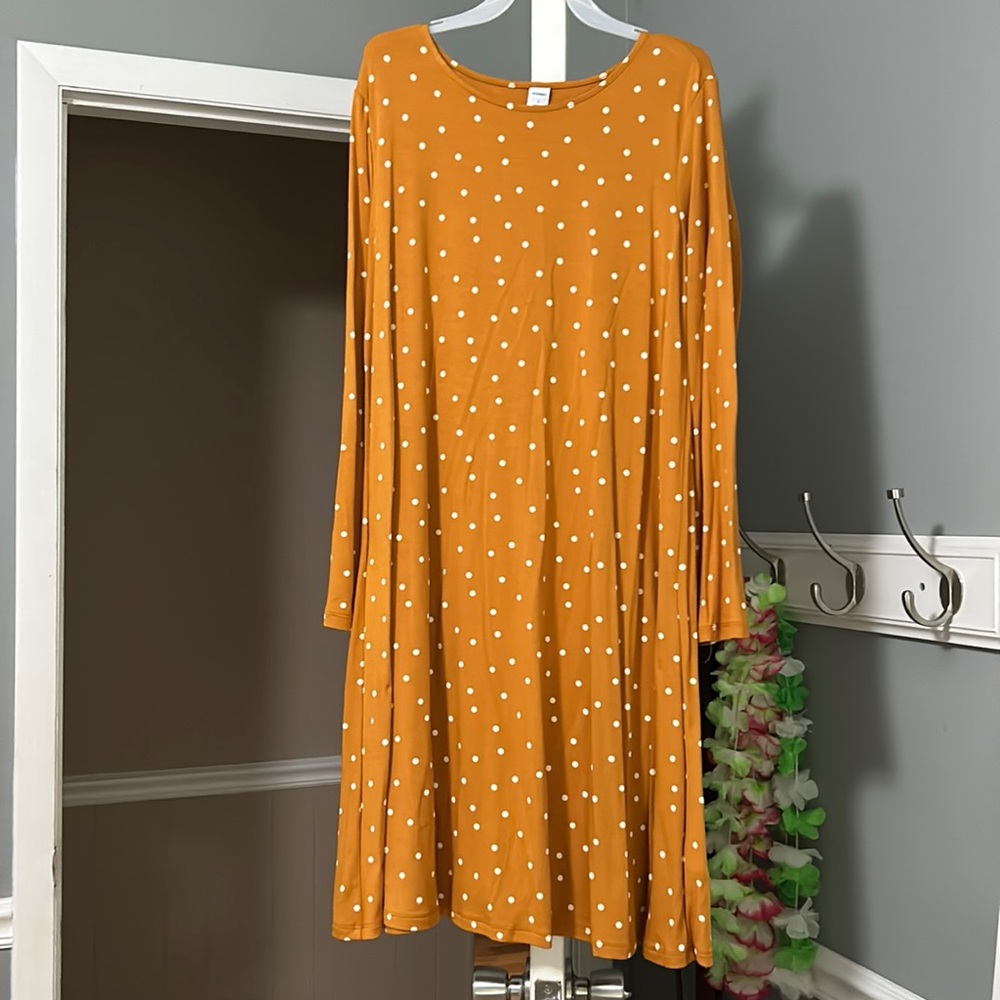 Old Navy Mustard Yellow/ Orange Long Sleeve Dress with White Polka Dots